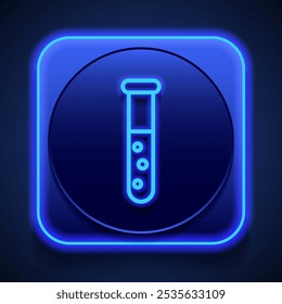 Test tube logo simple icon vector. Flat design. Blue neon style on button. With shadow.ai