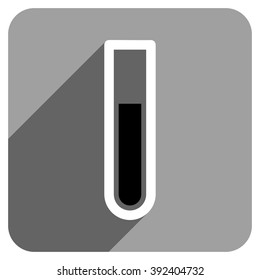Test Tube long shadow vector icon. Style is a flat test tube iconic symbol on a gray square background.