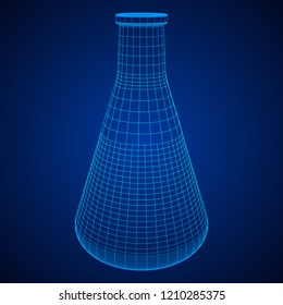 Test tube low poly wireframe mesh. Science and analyses. Vector abstract polygonal image line and point.