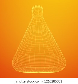 Test tube low poly wireframe mesh. Science and analyses. Vector abstract polygonal image line and point.