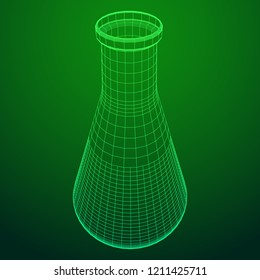 Test tube low poly wireframe mesh. Science and analyses. Vector abstract polygonal image line and point.