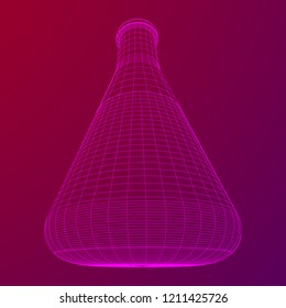 Test tube low poly wireframe mesh. Science and analyses. Vector abstract polygonal image line and point.