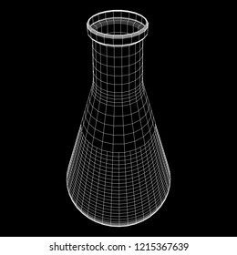 Test tube low poly wireframe mesh. Science and analyses. Vector abstract polygonal image line and point.