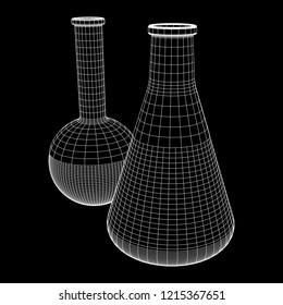 Test tube low poly wireframe mesh. Science and analyses. Vector abstract polygonal image line and point.
