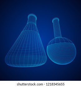 Test tube low poly wireframe mesh. Science and analyses. Vector abstract polygonal image line and point.