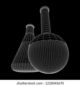 Test tube low poly wireframe mesh. Science and analyses. Vector abstract polygonal image line and point.