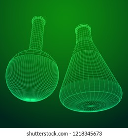 Test tube low poly wireframe mesh. Science and analyses. Vector abstract polygonal image line and point.