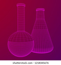 Test tube low poly wireframe mesh. Science and analyses. Vector abstract polygonal image line and point.