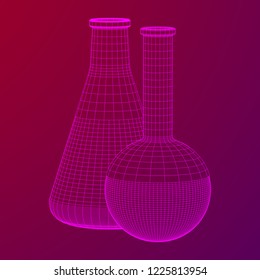 Test tube low poly wireframe mesh. Science and analyses. Vector abstract polygonal image line and point.