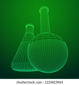 Test tube low poly wireframe mesh. Science and analyses. Vector abstract polygonal image line and point.