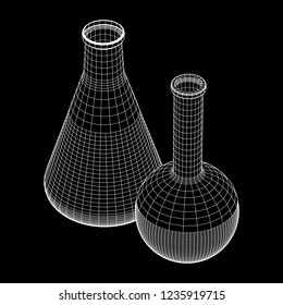 Test tube low poly wireframe mesh. Science and analyses. Vector abstract polygonal image line and point.