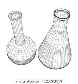 Test tube low poly wireframe mesh. Science and analyses. Vector abstract polygonal image line and point.