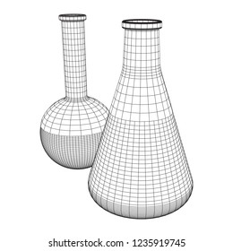 Test tube low poly wireframe mesh. Science and analyses. Vector abstract polygonal image line and point.