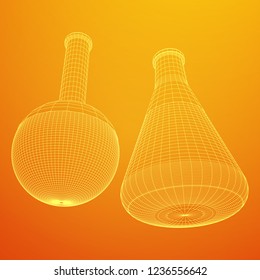Test tube low poly wireframe mesh. Science and analyses. Vector abstract polygonal image line and point.