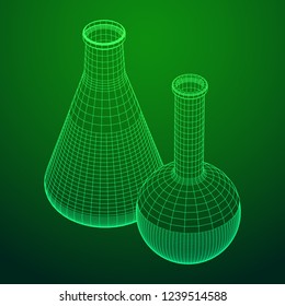 Test tube low poly wireframe mesh. Science and analyses. Vector abstract polygonal image line and point.