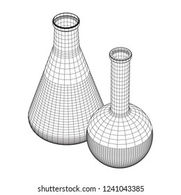 Test tube low poly wireframe mesh. Science and analyses. Vector abstract polygonal image line and point.