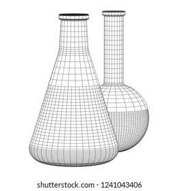 Test tube low poly wireframe mesh. Science and analyses. Vector abstract polygonal image line and point.