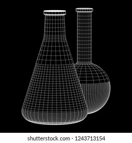 Test tube low poly wireframe mesh. Science and analyses. Vector abstract polygonal image line and point.