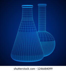 Test tube low poly wireframe mesh. Science and analyses. Vector abstract polygonal image line and point.