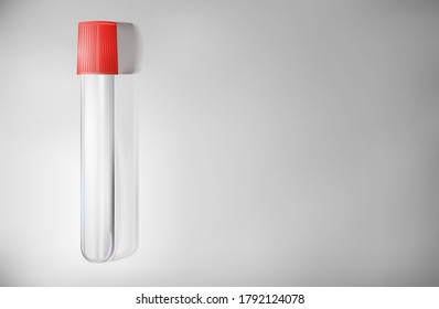 Test tube made transparent glass for viral test with shadow on gray background. Vector graphics