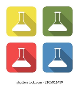 Test tube. Medical icon isolated on green, yellow, blue and red background. First aid. Healthcare, medical and pharmacy sign. Square button. Vector Illustration