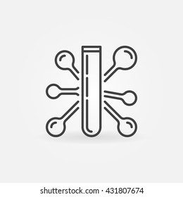 Test tube minimal icon - vector laboratory glass symbol with abstract molecule formula sign in thin line style