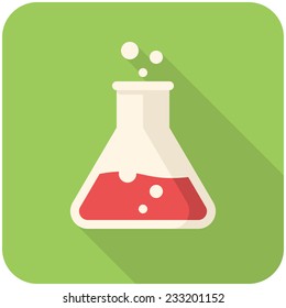 Test tube, modern flat icon with long shadow