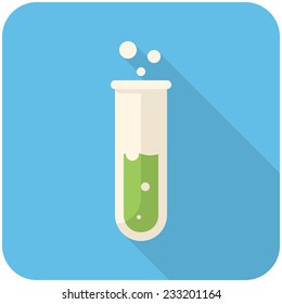 Test tube, modern flat icon with long shadow