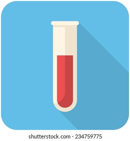 Test tube, modern flat icon with long shadow