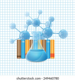 Test tube and molecule and books