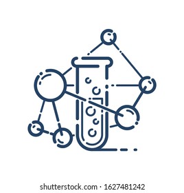 Test tube and molecule connection vector simple linear icon, science chemistry and medicine analysis line art symbol, laboratory research.
