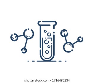 Test tube and molecule connection vector simple linear icon, science chemistry and medicine analysis line art symbol, laboratory research.