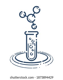 Test tube and molecule connection vector simple linear icon, science chemistry and medicine analysis line art symbol, laboratory research.