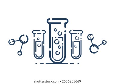 Test tube and molecule connection vector simple linear icon, science chemistry and medicine analysis line art symbol, laboratory research.