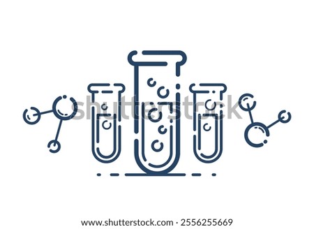 Test tube and molecule connection vector simple linear icon, science chemistry and medicine analysis line art symbol, laboratory research.