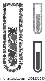 Test tube mosaic of rough items in variable sizes and color tones, based on test tube icon. Vector rough items are grouped into composition. Test tube icons collage with dotted pattern.