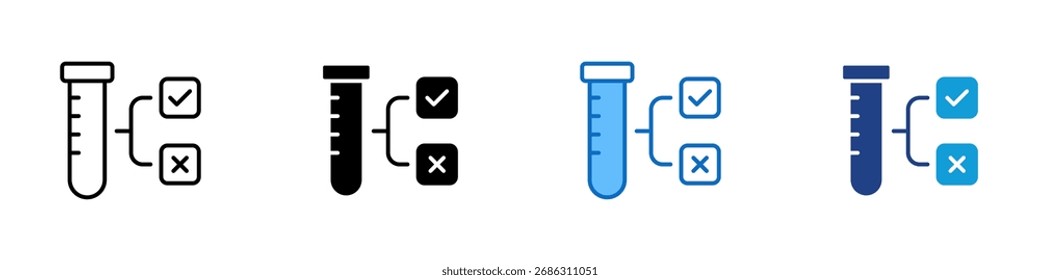 Test Tube Multiple Style Icon Sheet Design Vector - Tubo de ensayo de laboratorio con lista de comprobación, que simboliza las pruebas médicas, el experimento de laboratorio o la validación de investigación
