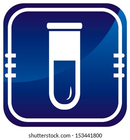 Test tube on blue button. Biochemistry and microbiology equipment. 