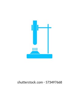 Test Tube on fire icon flat. Blue pictogram on white background. Vector illustration symbol