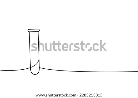 Test tube one line continuous drawing. Laboratory glass equipment continuous one line illustration. Vector minimalist linear illustration.