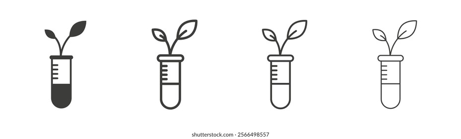 Test tube with plant icon flat and linear vector illustration on white background.