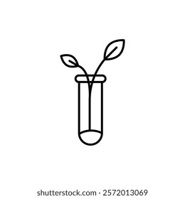 Test tube with plant icon in liner stroke style