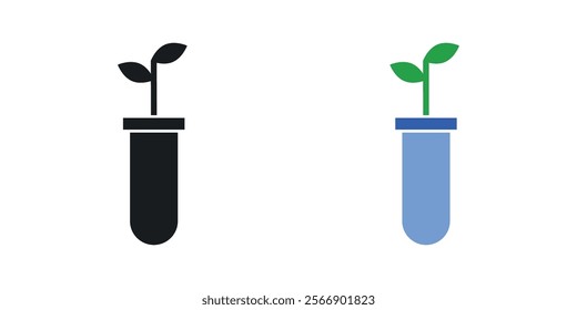 Test tube with plant icon set in black and colored