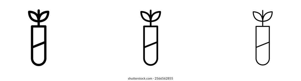 Test tube with plant icon in tree different line stroke sizes.