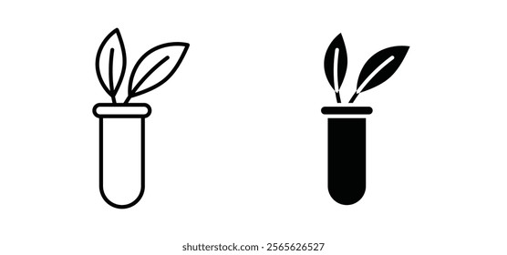 Test tube with plant icons in black and white colors