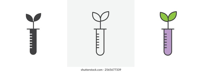 Test tube with plant icons in black and colored versions