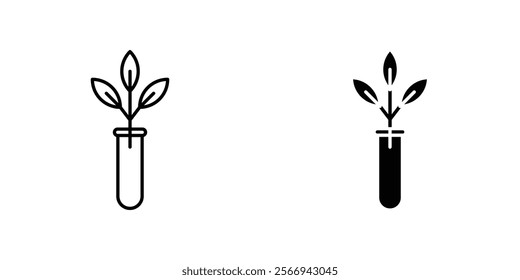 Test tube with plant icons. black and white vector set.