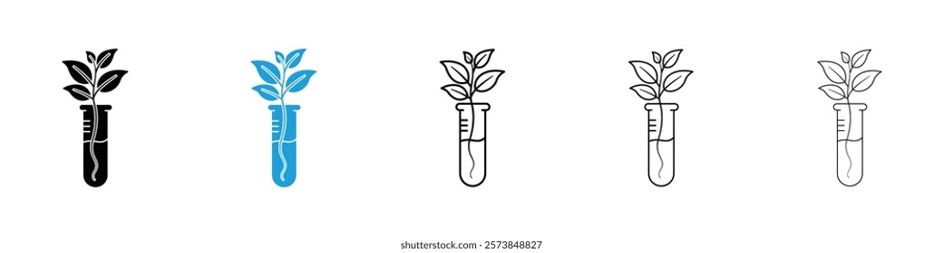 Test tube with plant icons in filled and 3 stroke weights