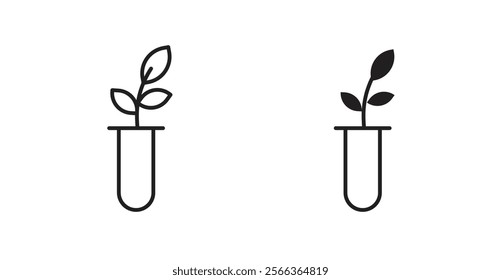 Test tube with plant icons in line stroke and flat versions