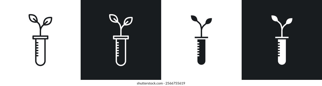 Test tube with plant icons in Thin line black color. flat simple vector symbols illustration.